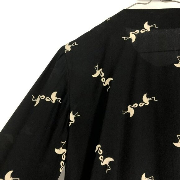 Club Monaco black flamingo print ruffle neck blouse small - Picture 7 of 14